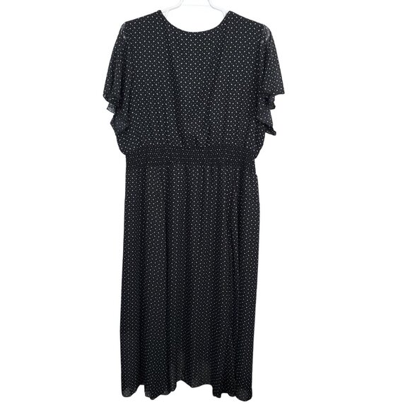 Lane Bryant 26 28 Dress Chiffon Polka Dot Maxi Flutter Sleeve Smocked Waist Lace - Picture 3 of 14